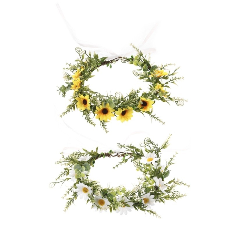 Wake Daisy Garlands Crown พวงหรีดผมดอกไม้ Headbands ผู้หญิงเจ้าสาวดอกไม้มงกุฎสําหรับ Stall Market Daisy Headbands