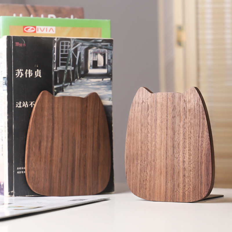 Dreamerhouse ที่กั้นหนังสือไม้ตั้งโต๊ะ รูปหน้าแมวน่ารัก ทรงสามเหลี่ยม เชื่อถือได้