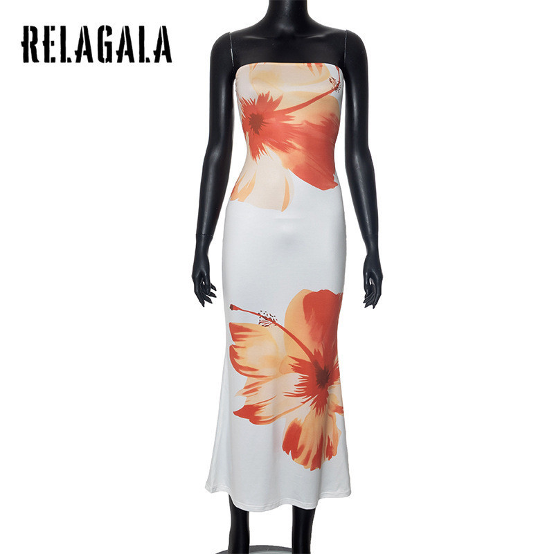 RelaGala Womens New Fashion Casual Simple Print Slim Fit Holiday Off Shoulder Dress — صورة 6