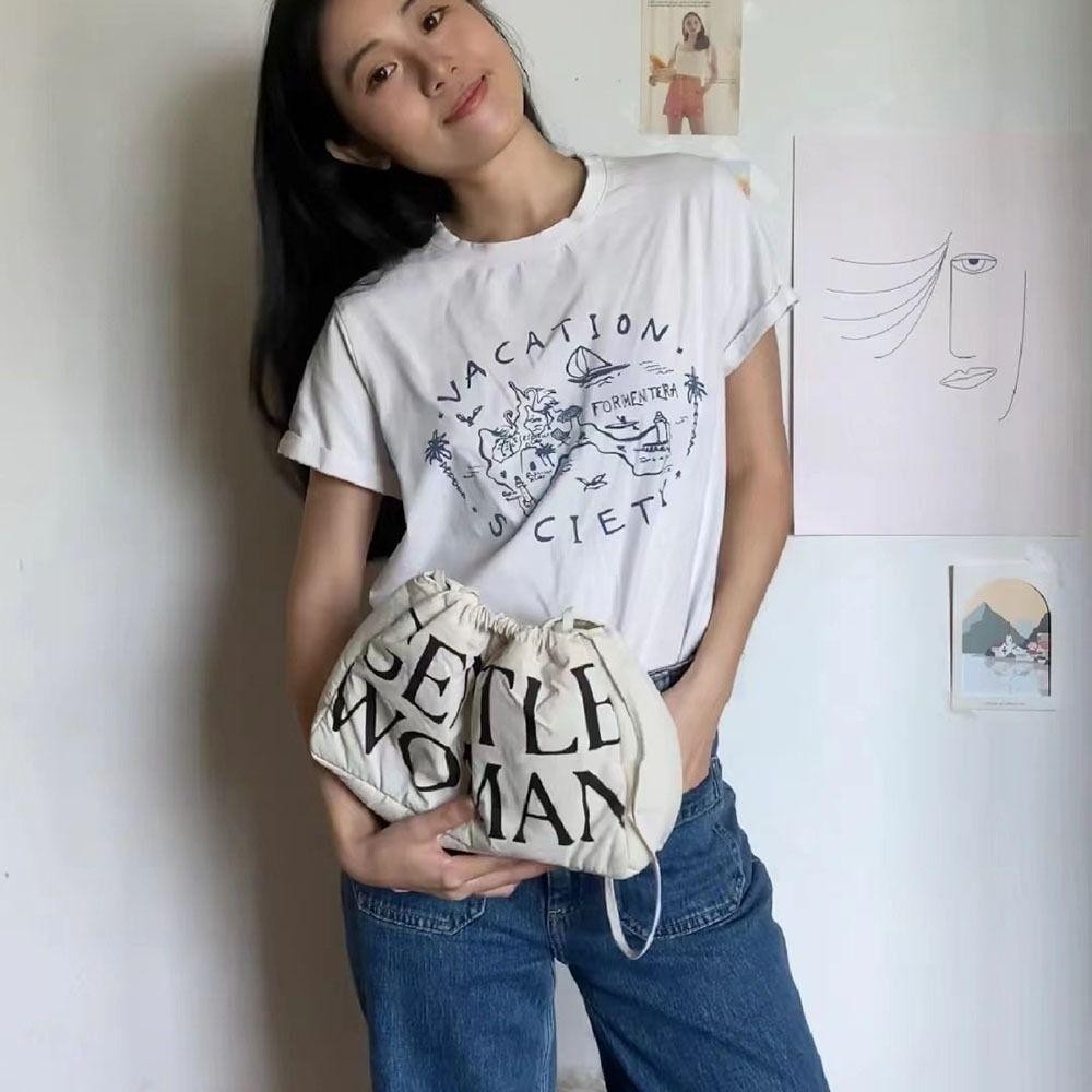 Peasee กระเป๋าสะพายไหล่, GentleWoman GW ความจุขนาดใหญ่กระเป๋าเกี๊ยวกึ่ง, กระเป๋าสะพายหลังพิมพ์ลายตัวอักษรมีสไตล์เรียบง่ายผู้หญิง