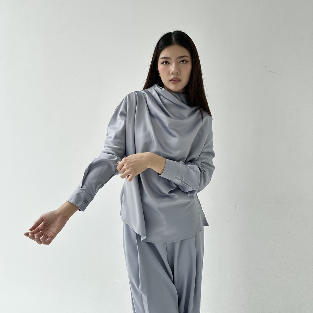 KEMEJA TISH TOP - เสื้อเชิ้ตผู้หญิงเสื้อเชิ้ตแขนยาวผ้าซาตินโอเวอร์ไซส์ Top Posha