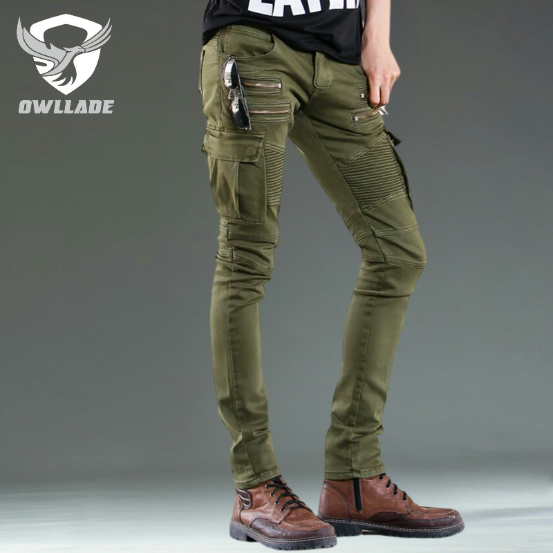 Eaglade Skinny Slim Fit Denim Cargo Jeans Pants for Men 1655 in Green