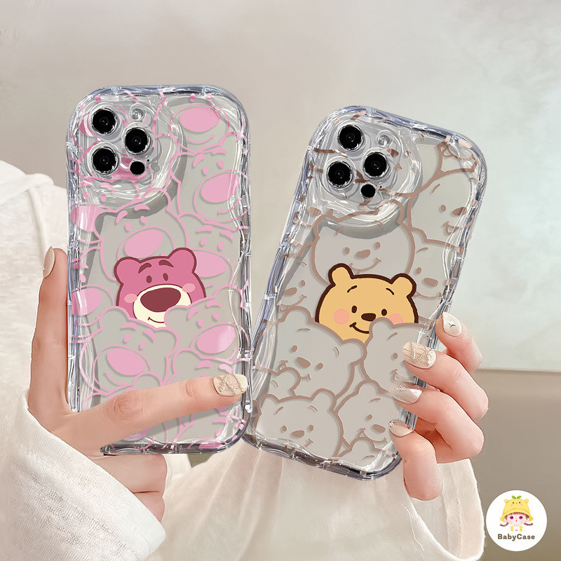 เคสนิ่มลายการ์ตูน Winnie the Pooh Strawberry Bear สำหรับ iPhone 11 13 15 12 14 Pro Max XR 8 7 Plus XS X Max 13 12 mini