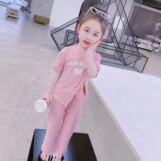 ชุดเสื้อผ้าเด็กผู้หญิง เสื้อยืดแขนสั่น+กางเกงขายาว แฟชั่นสำหรับเด็ก เนื้อผ้าใส่สบาย ระบายอากศได้ดี