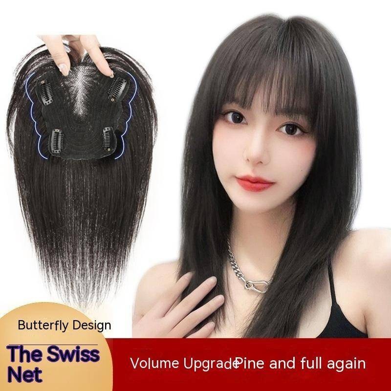 12 * 13 สวิส เน็ต 100% มนุษย์ ท็อปเปอร์ สีดํา เปลี่ยนผม คลุมผม สีขาว ระบายอากาศ และน้ําหนักเบา เพิ่มวอลลุ่ม สําหรับผู้หญิง