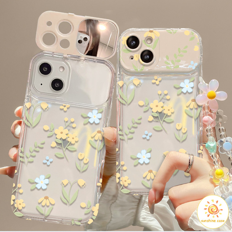 Flip Mirror กระจกแต่งหน้าลายดอกไม้แบบเต็มจอ ไอโฟน11 For iPhone12 13 14 15Pro MAX X XS XR XS 6 7 8Plus SE2020เคสโทรศัพท์