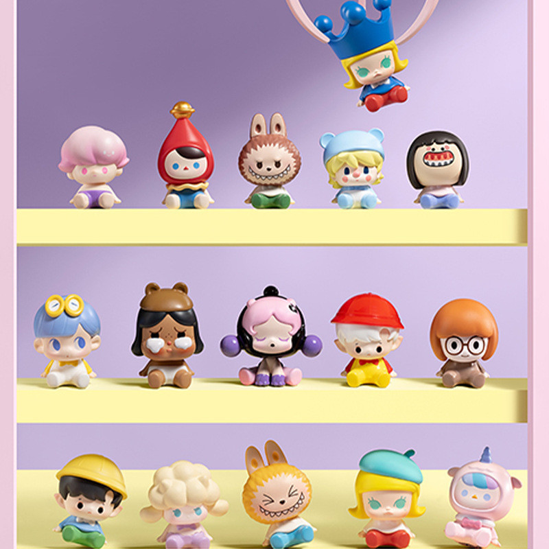 P POPMART น่ารัก Grain ท่านั่งแถวนั่งตุ๊กตาของขวัญตกแต่งรถกล่องลึกลับ