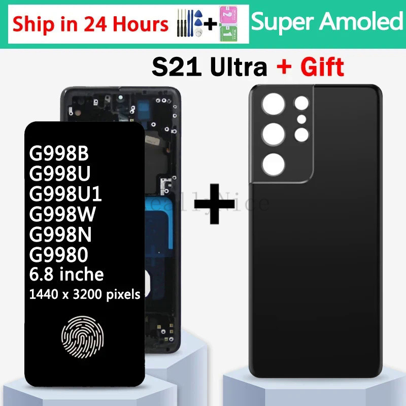 หน้าจอสัมผัสดิจิทัล LCD 6.8 นิ้ว สําหรับ Samsung S21 Ultra 5G G998 G998U S21Ultra G998B