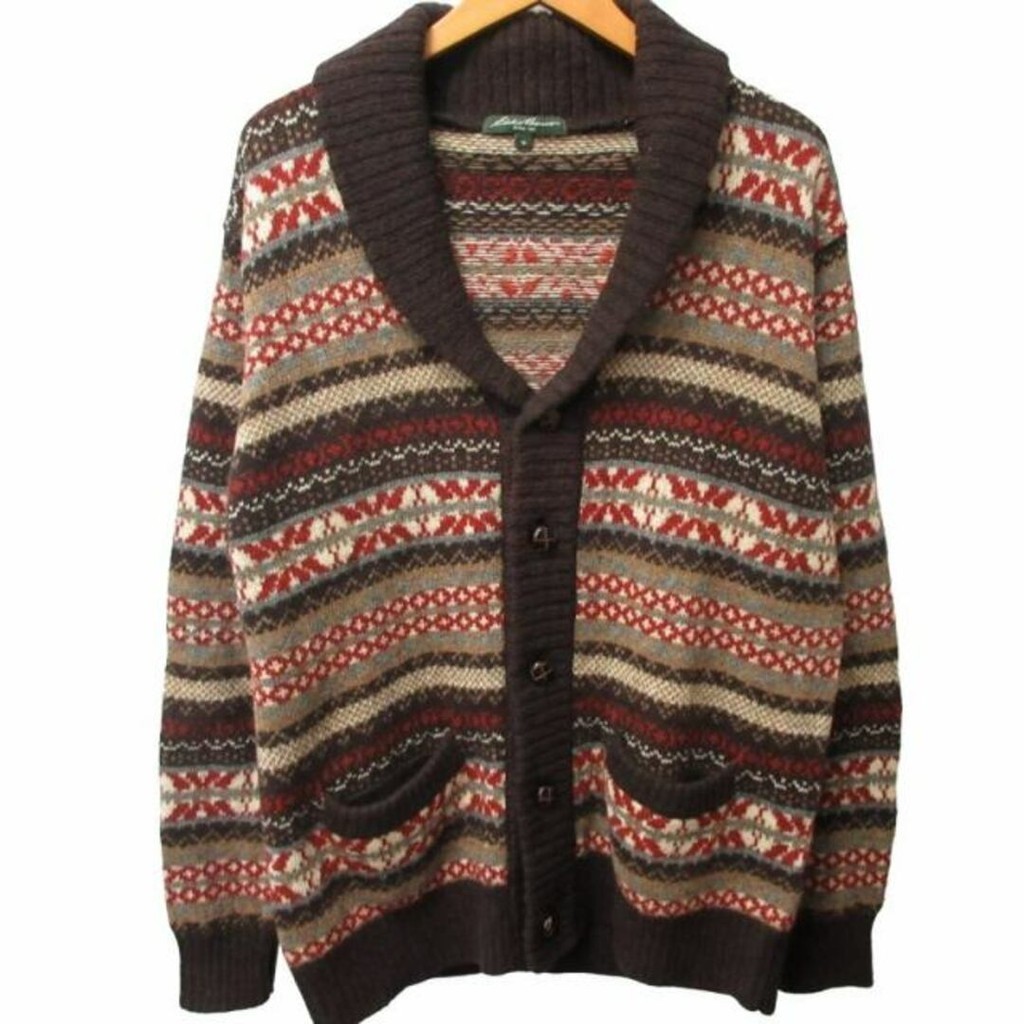 Eddie Bauer Wool Cardigan Total Pattern Multi Color M ■GY31 Direct from Japan Secondhand