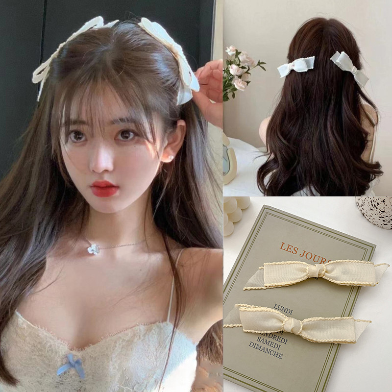 กิ๊บติดผมโบว์หวาน ส.ว กับหน้าม้าน่ารักด้านข้างผมหัก Bb คลิปเครื่องประดับผม