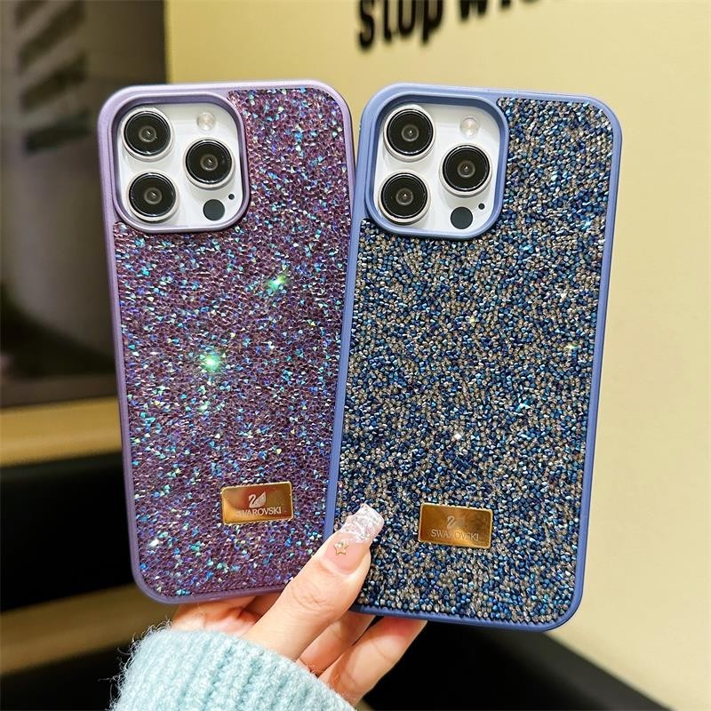 SWAROVSKI เคสโทรศัพท์มือถือ ประดับเพชรคริสตัล พลอยเทียม หรูหรา สําหรับ iPhone 14 Pro Max 13 12 11 Pro Max 14 Plus