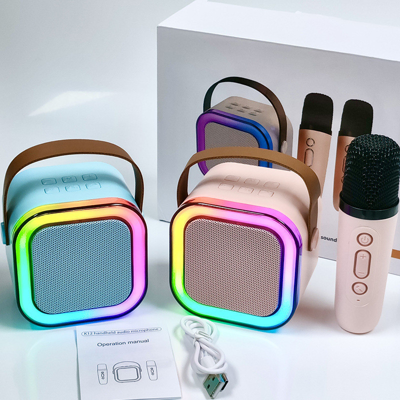 ลําโพงบลูทูธขนาดเล็ก รุ่น K12.Blutooth Speaker Amplifier Dual Microphone ลําโพงคาราโอเกะแบบพกพา USB ลําโพงบลูทูธแบบพกพา