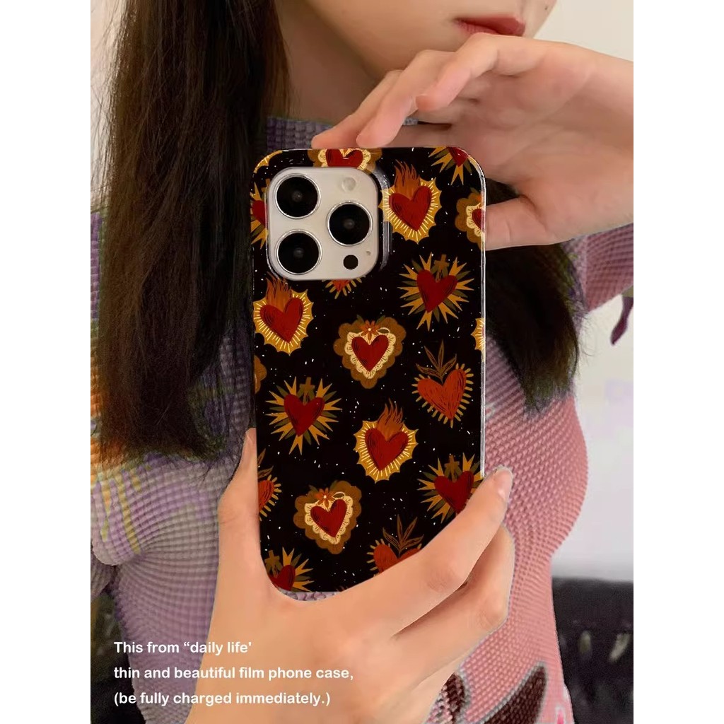 เคสป้องกันรูปหัวใจสีแดงแบบเต็มหน้าจอสำหรับ iPhone 16pro 15PROMAX ป้องกันสิ่งสกปรก13PROMAX xsmax ป้องกันการตก7plus 14 12 15Pro เคสโทรศัพท์ส่วนบุคคล16PROMAX XS 11 15PLUS 16PLUS