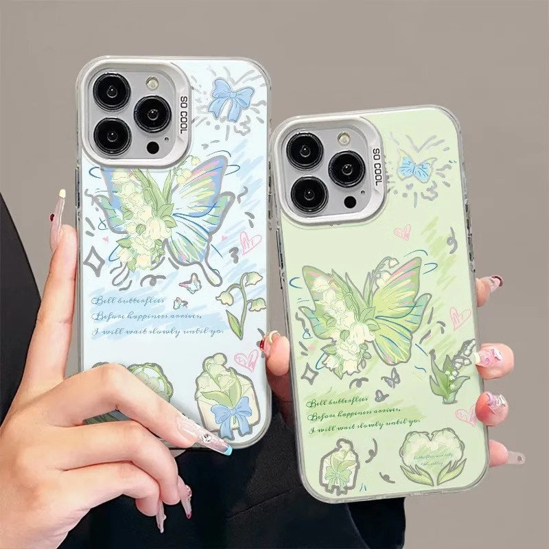 Small Fresh Lily of the Valley ดอกไม้และผีเสื้อเคสโทรศัพท์เหมาะสําหรับ iPhone 16promax 16 15 14 13 1