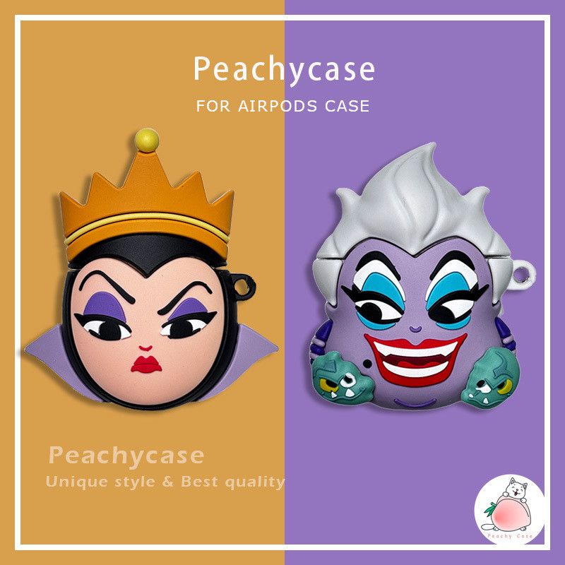 3d การ์ตูน Disney Villains Evil Queen ซิลิโคนไร้สายบลูทูธหูฟังป้องกันกรณีใช้งานร่วมกับ Airpods 1 2 3 4 Pro Pro2 พร้อมจี้ Anti-loss ชุดหูฟังปลอก