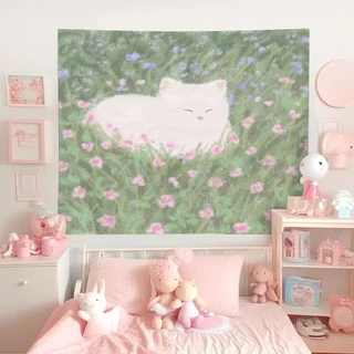 ผ้าพื้นหลังน่ารัก Cutepets ผ้าแขวน Ins การตกแต่งห้องนอนหอพักการ์ตูน