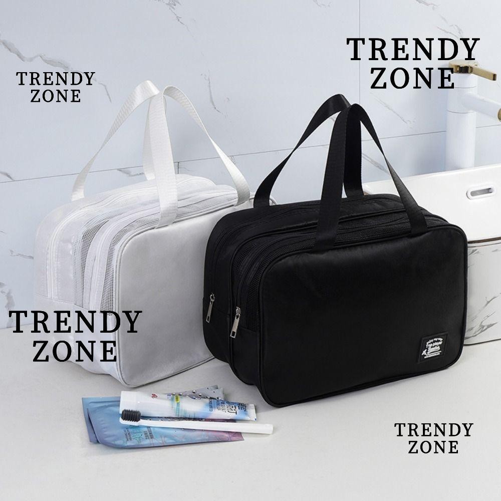 Trendyzone กระเป๋าเก็บอาบน้ํา, กระเป๋าใส่แป้งหูหิ้วความจุขนาดใหญ่, กระเป๋าเดินทางเครื่องสําอางกันน้ําแบบแห้งเปียก