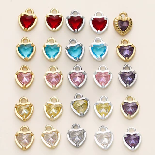St. kunkka 4-6 ชิ้นจี้เพทายหัวใจ 18K สีการเก็บรักษา Love จี้เพชรสําหรับ DIY สร้อยข้อมือสร้อยคอทํา