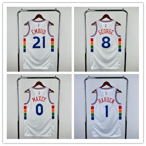 [กดร้อน]เสื้อบาสเก็ตบอล Philadelphia 76ers George EMBIID Iverson Maxey Harden City Edition Jersey