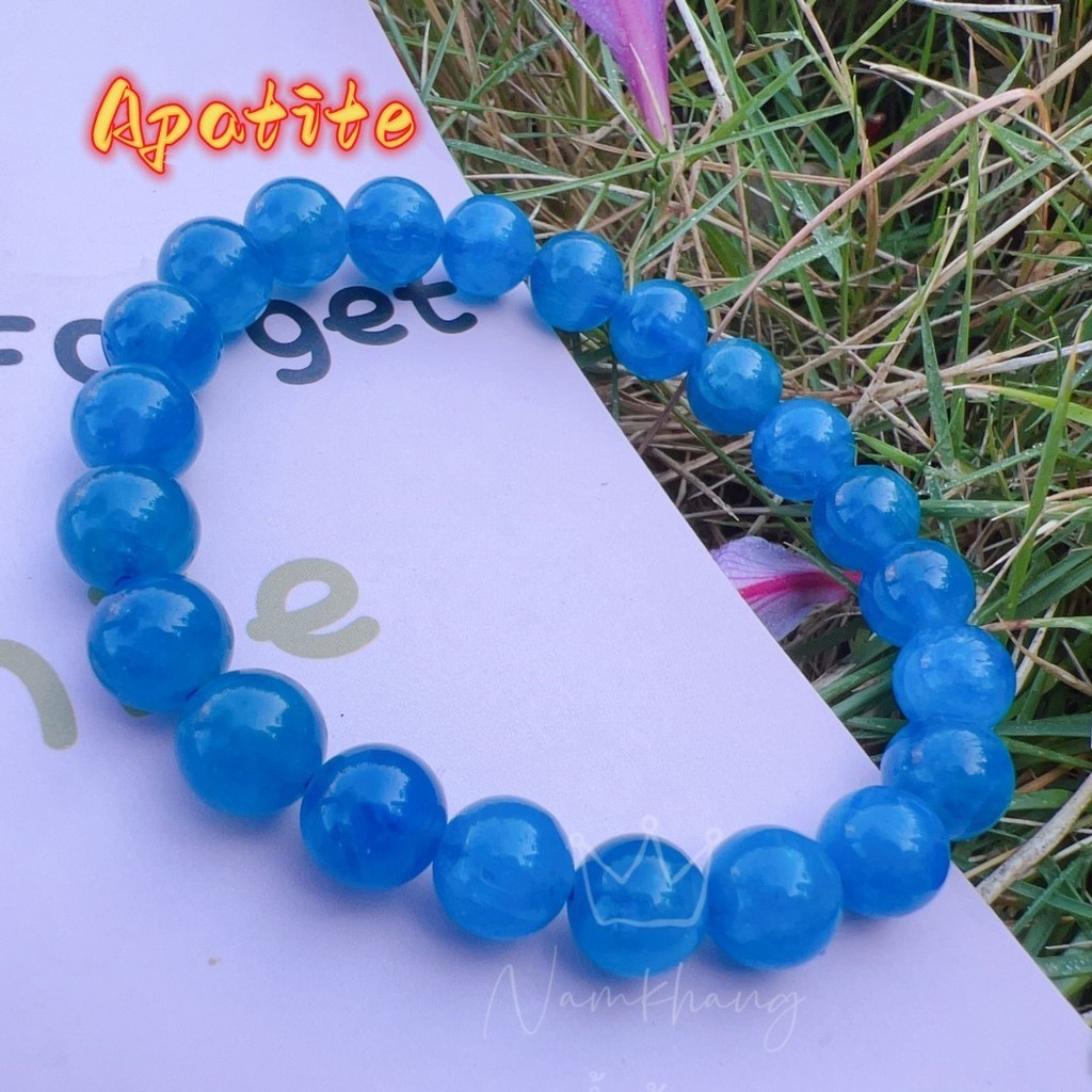 Apatite หินมงคล สีฟ้าธรรมชาติ ติดแสงประกาย หินนำโชค พร้อมใบรับรอง