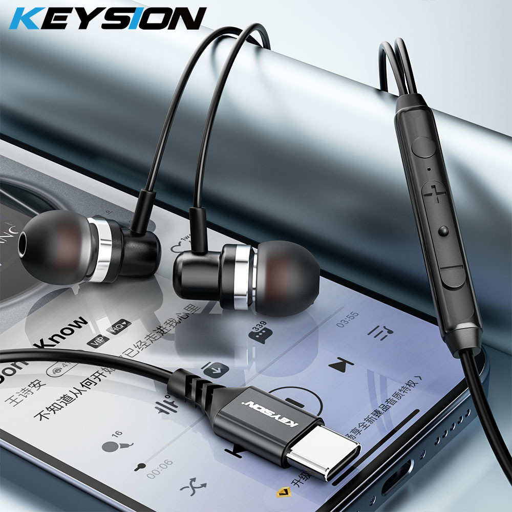 Keysion Type-C หูฟังแบบมีสายหูฟังชนิดใส่ในหูไมโครโฟน USB C หูฟัง HiFi DAC เบสชุดหูฟังเพลงสเตอริโอสํา