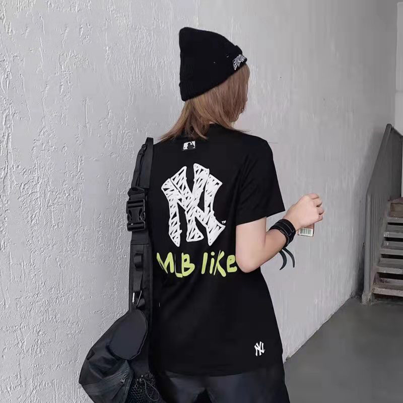 【NEW】 MLB (พร้อมส่ง) เสื้อยืดMLB พิมพ์ลายNY  ทรงOVERSIZE เสื้อยืดสำหรับผู้หญิงผู้ชาย ของแท้% เสื้อยื