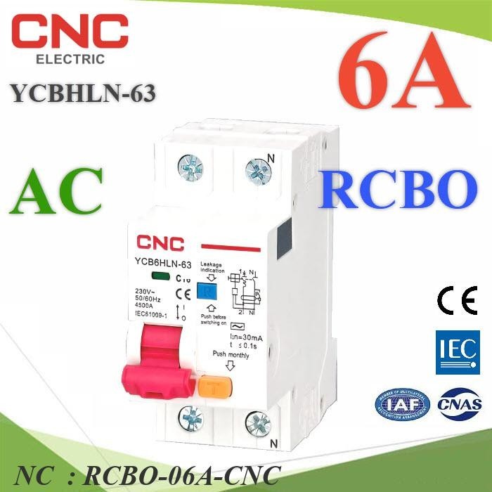 NC 6A RCBO 2P เบรกเกอร์กันดูด RCBO ตัดวงจรไฟฟ้า RCBO-06A-CNC