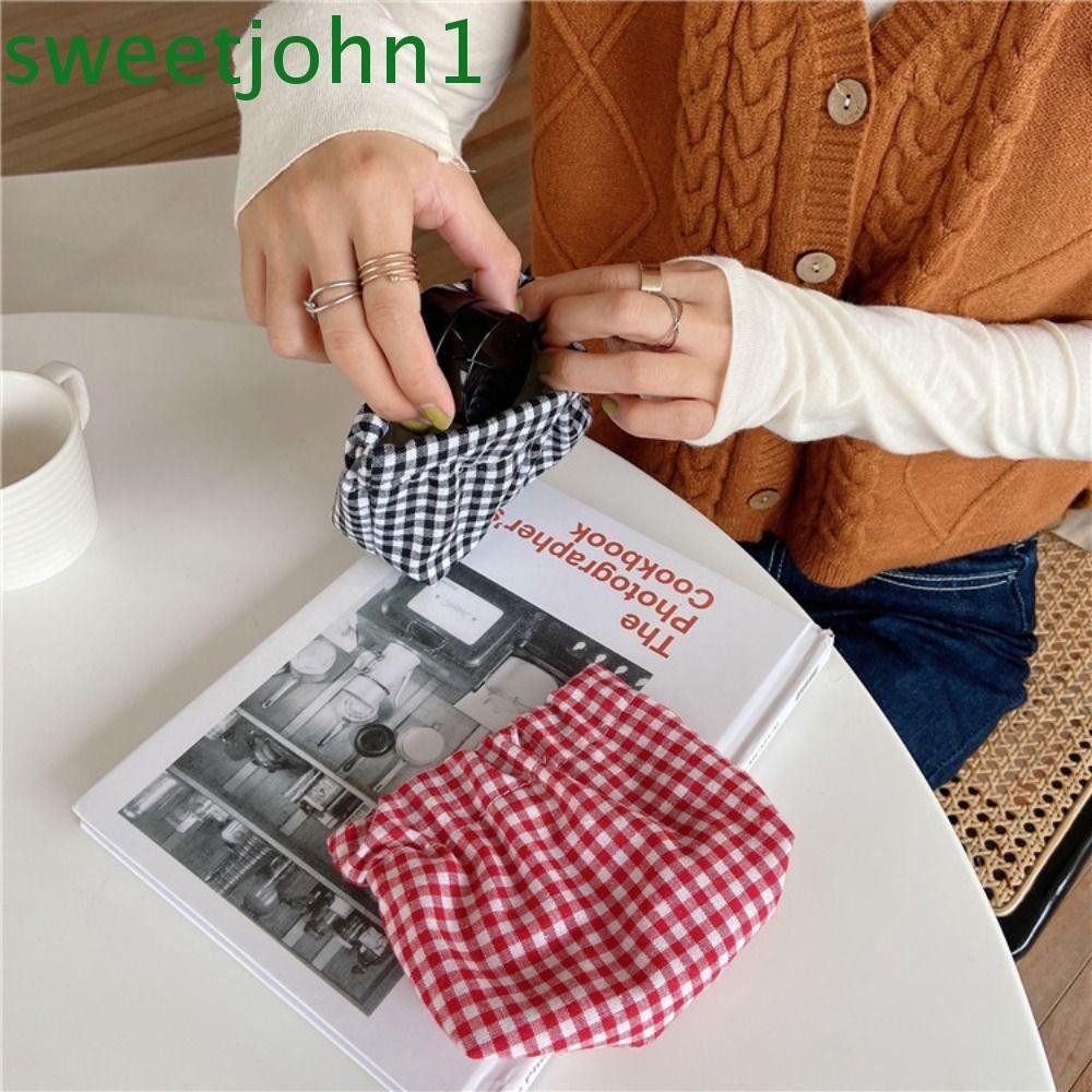 Sweetjohn กระเป๋าใส่เหรียญ ลายสก๊อต สไตล์เกาหลี ใบเล็ก ฤดูใบไม้ผลิ กระเป๋าผ้าอนามัย กระเป๋าเครื่องสําอาง ลิปสติก ของชิ้นเล็ก เดินทาง