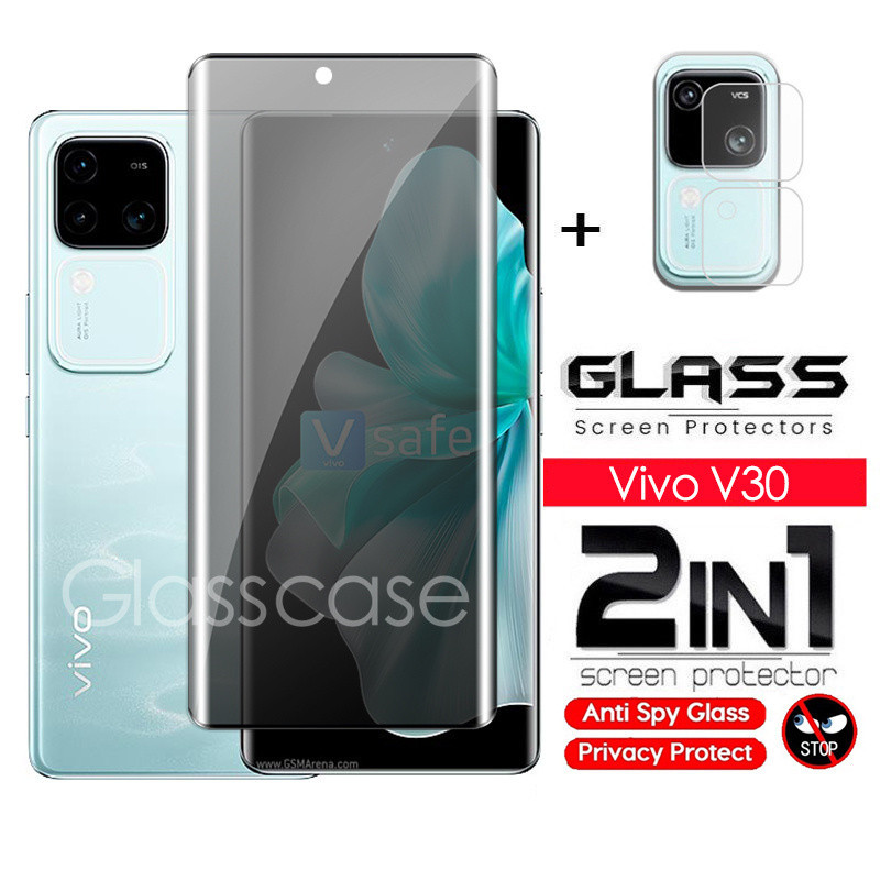 2 IN 1 ความเป็นส่วนตัวป้องกันหน้าจอกระจกนิรภัยฟิล์มสําหรับVivo V30 V40 E pro V30E V30pro V40pro V40lite VivoV30proกล้องกลับเลนส์ป้องกันกระจกด้านหน้าฟิล์มป้องกันคลุมทั้งหมด