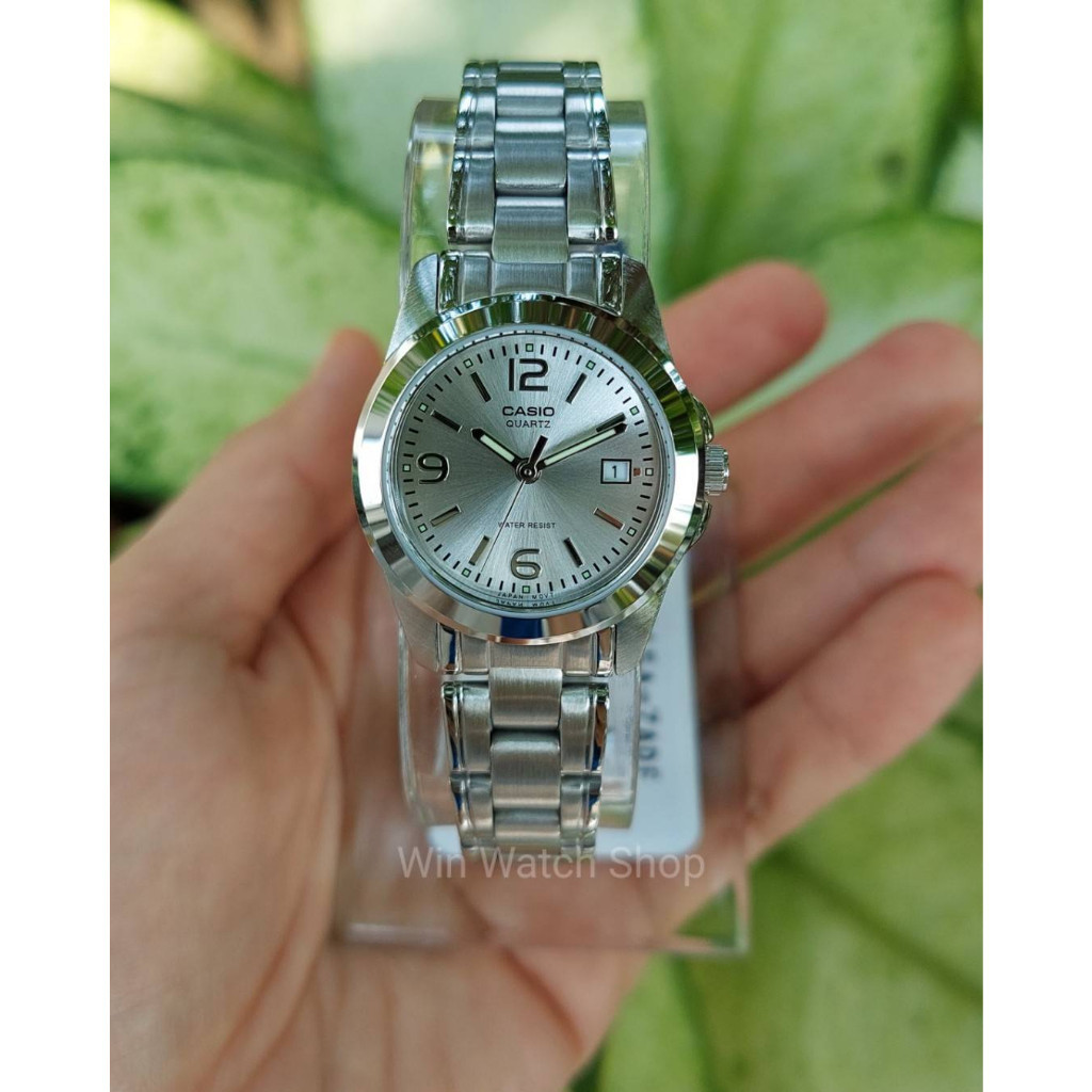 นาฬิกาสายหนัง นาฬิกา Casio รุ่น LTP-1215A-7A นาฬิกาข้อมือผู้หญิง สายสแตนเลส หน้าปัดขาว -ของแท้100% ประกันศูนย์ CMG 1 ปี
