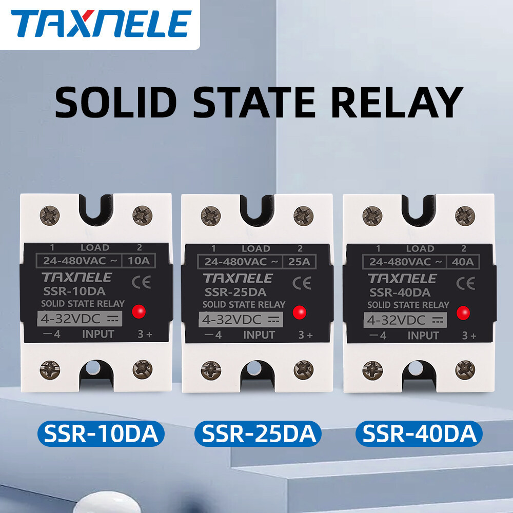 Taxnele SSR 40DA SSR 25DA 10DA โซลิดสเตตรีเลย์ DC เป็น AC 4-32VDC อินพุต 24-480VAC เอาท์พุต โซลิดสเตทรีเลย์ สีดํา อุตสาหกรรม SSR