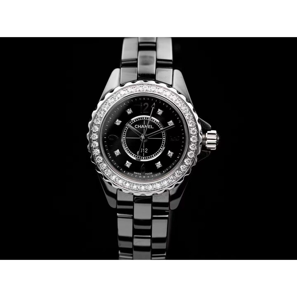 Chanel/j12 Series นาฬิกาข้อมือควอตซ์ เซรามิก สีดํา สําหรับผู้หญิง H2571