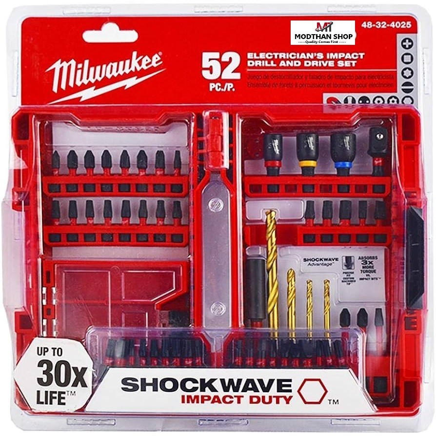 MILWAUKEE ชุดดอกสว่านและดอกไขควง 52 ชิ้น 48-32-4025 Milwaukee 52 pc SHOCKWAVE Electricians Drill & D