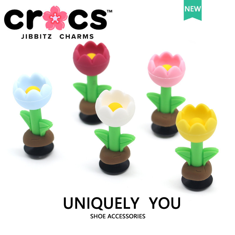 Jibbitz crocs จี้รูปดอกทิวลิป 3D อุปกรณ์เสริม สําหรับรองเท้า DIY