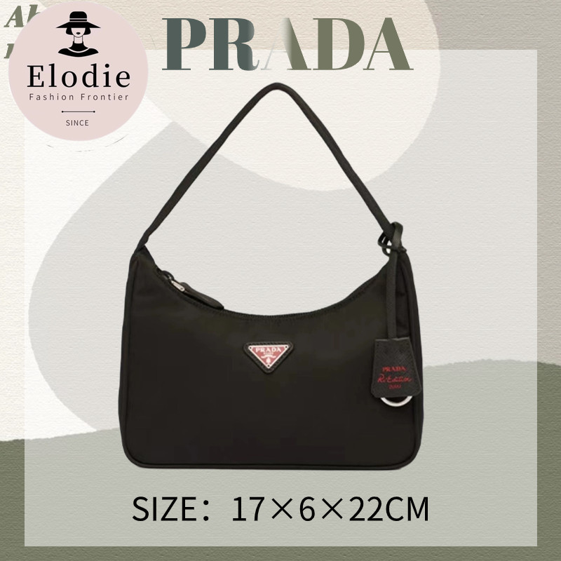 (In Stock) กระเป๋าถือผู้หญิง Prada HOBO series โลโก้สามเหลี่ยมโลหะสีแดง