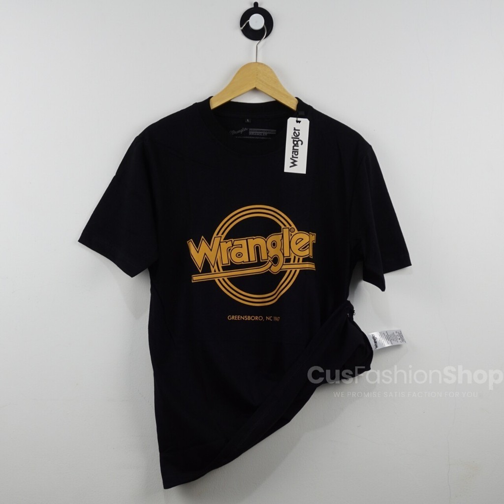 S-5XL Fashion เสื้อยืด Wrangler นำเข้าชายเสื้อยืดสหรัฐอเมริกานำเข้าเสื้อสีดำชาย/หญิง/ผ้าฝ้าย Tee