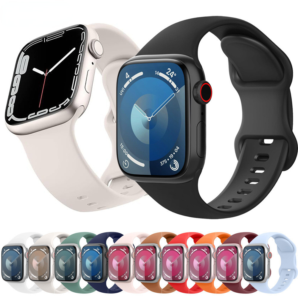 สายนาฬิกาข้อมือ ยางซิลิโคนนิ่ม สําหรับ Apple Watch Series 9 41 45 มม. SE 44 มม. 40 มม.