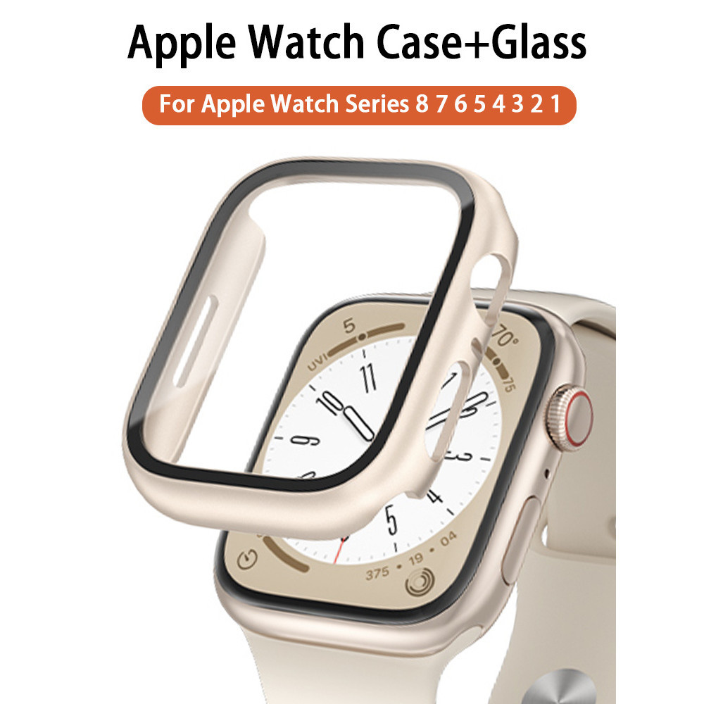 กระจก + เคส สําหรับ Apple Watch 8 7 45 มม. 44 มม. 41 มม. 40 มม. ฝาครอบป้องกันหน้าจอ PC iwatch Series 3/4/5/6/SE/7/8 อุปกรณ์เสริมสมาร์ทวอทช์