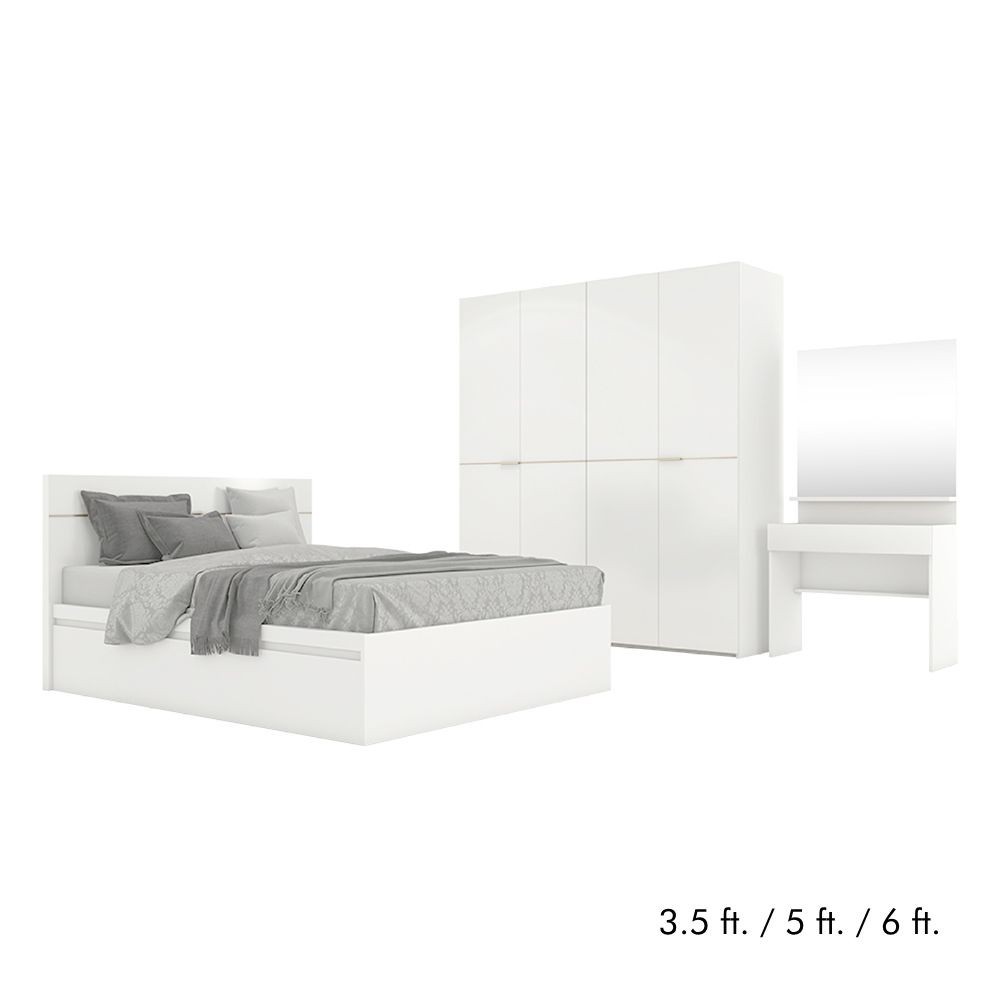 INDEX LIVING MALL ชุดห้องนอน รุ่นบลัง พื้นเตียง 2 ลิ้นชัก (เตียง, ตู้เสื้อผ้า 4 บาน, โต๊ะเครื่องแป้ง) - สีขาว