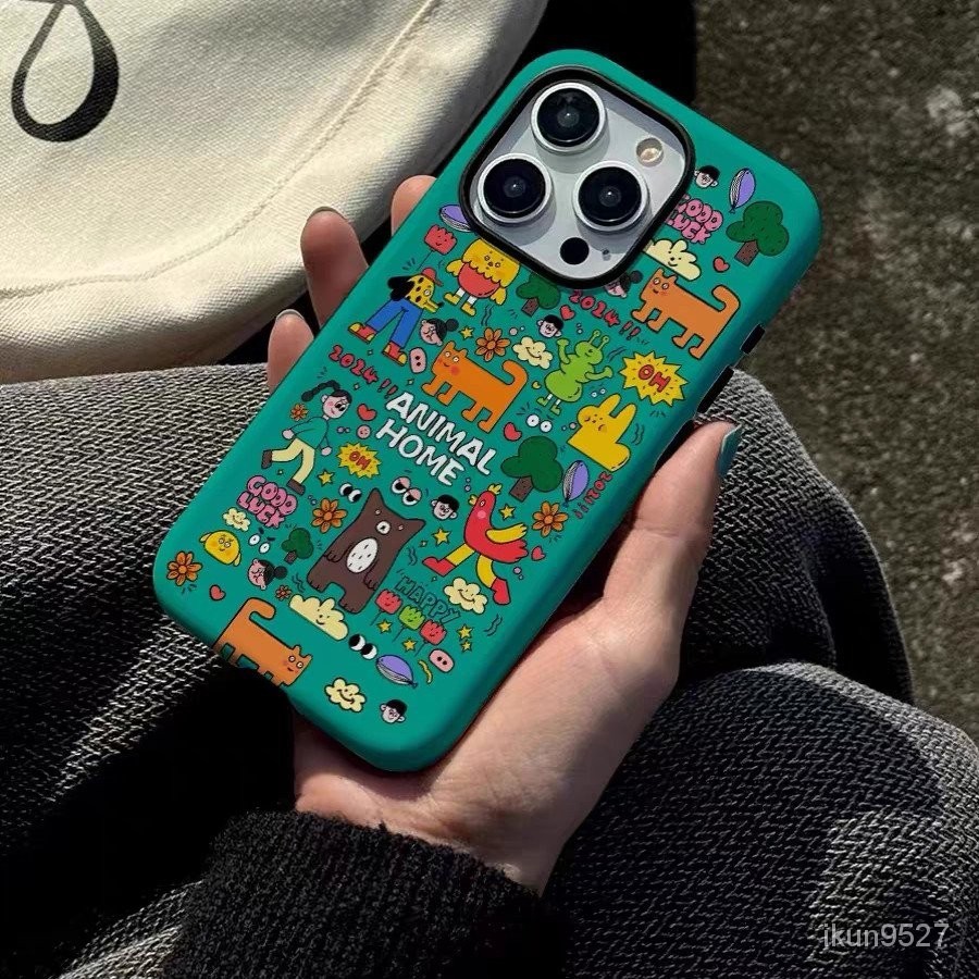 เคสโทรศัพท์มือถือ แบบสองชั้น ลายครอบครัวสัตว์ สองชั้น แวววาว สําหรับ Iphone 15Promax 14 13Pro 12 11Promax XR 7PLUS