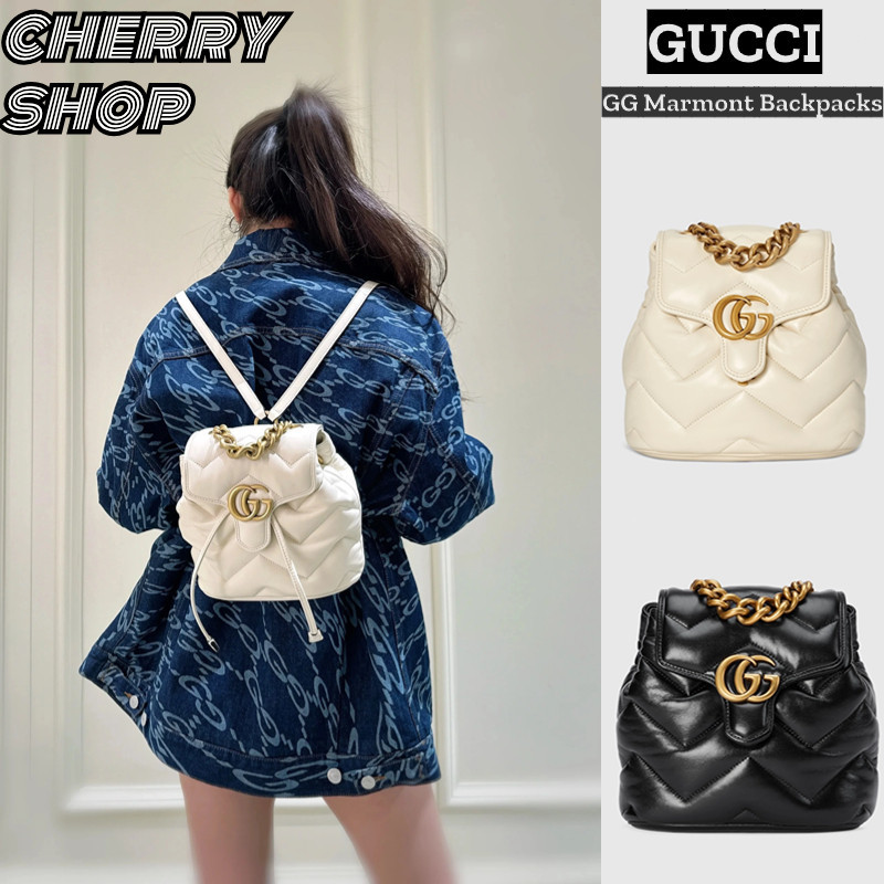 ราคาดีที่สุดของแท้ 100%กุชชี่ Gucci GG Marmont Backpack ของผู้หญิง กระเป๋าเป้สะพายหลัง