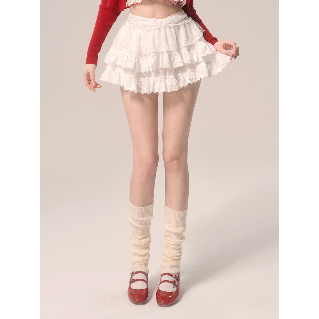 ShaoYeyan Pure Love White Lace Ballet Style Cake Short Skirt Safety Pants กระโปรงขาวหลายชั้นสไตล์บัลเลต์ มีกางเกงซับ