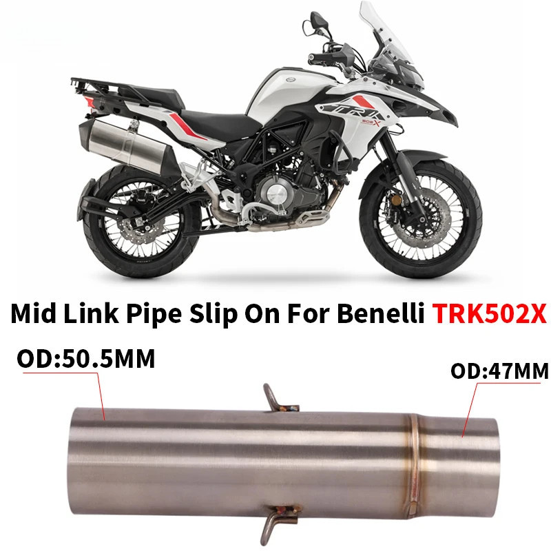 Slip On สําหรับ Benelli TRK 502X TRK502X รถจักรยานยนต์ไอเสียท่อสแตนเลสหนีดัดแปลงกลาง Link ท่อ 51 มม.