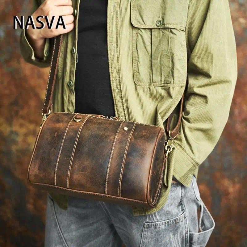 NASVA Retro ของแท้หนัง Messenger กระเป๋า Simple Men Casual Messenger กระเป๋าขนาดเล็กกระเป๋า Messenge