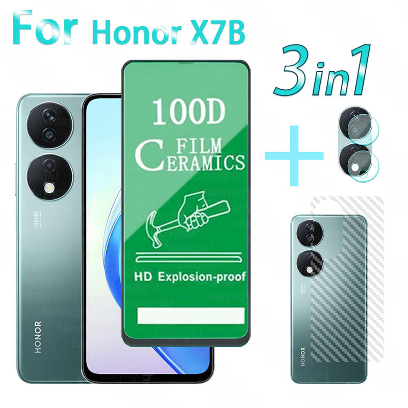 3 IN 1 Honor X7B ฟิล์มกระจกนิรภัยเซรามิก ความละเอียดสูง สําหรับ Honor X7A เลนส์กล้อง กระจกกันรอยหน้าจอ Honor X7 Nova Y70 9SE ฟิล์มด้านหลัง