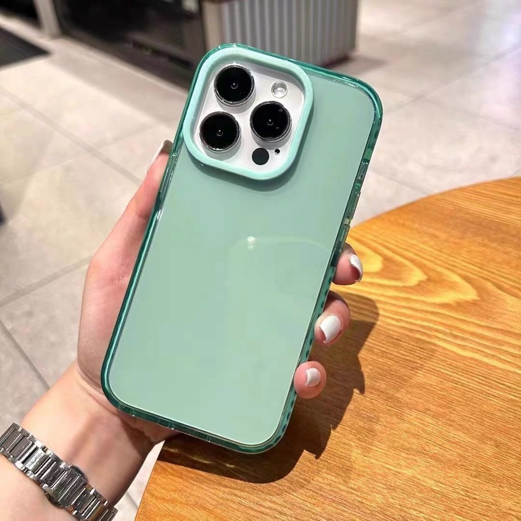 สีเขียวขอบสีเคสโทรศัพท์สําหรับiphone 16 Pro Max 15 Pro Max 14 13 12 11 Pro Maxกรณีห่อกันกระแทกด้านหลังปกอ่อน