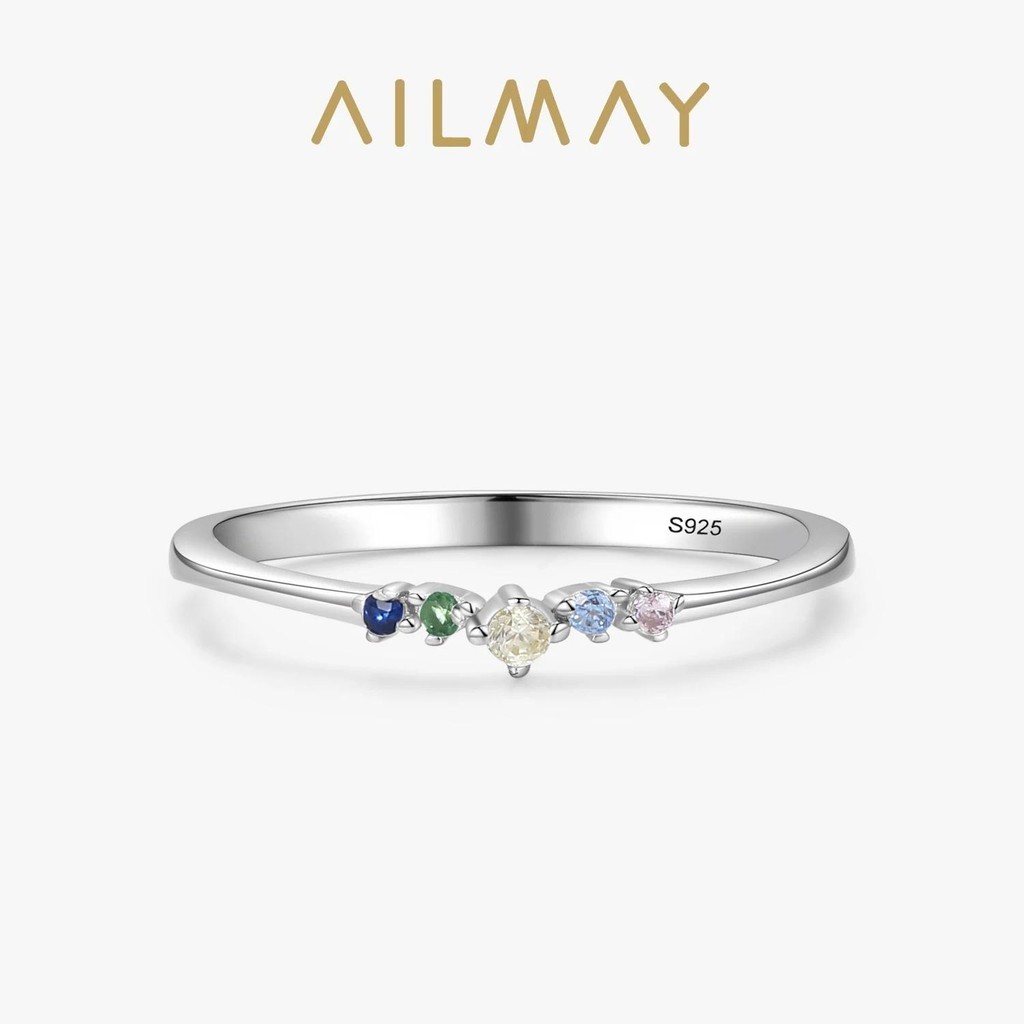 Ailmay Minimalist 925 เงินแฟชั่น Rainbow Zircon Stackable แหวนสําหรับเครื่องประดับผู้หญิง