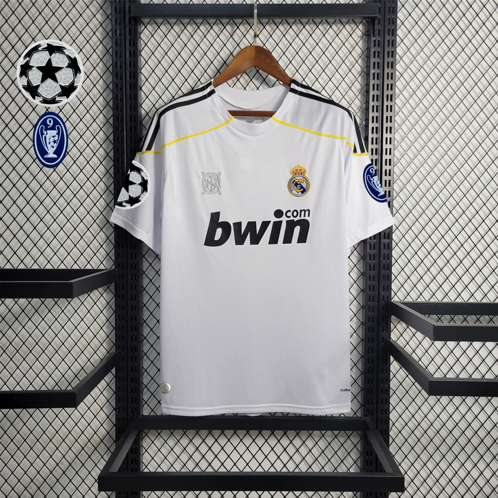 เสื้อกันหนาว | เสื้อเชิ้ตแขนสั้น ลาย Real Madrid สีขาว สไตล์เรโทร 2009-10-Season