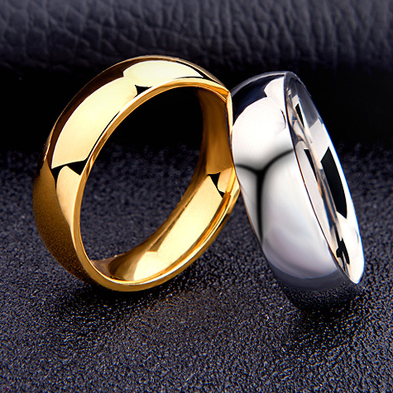 แหวนเหล็กไทเทเนียม 6MM Arc Plain Ring แหวนเรียบง่ายและหลากหลายเวอร์ชั่นเกาหลี