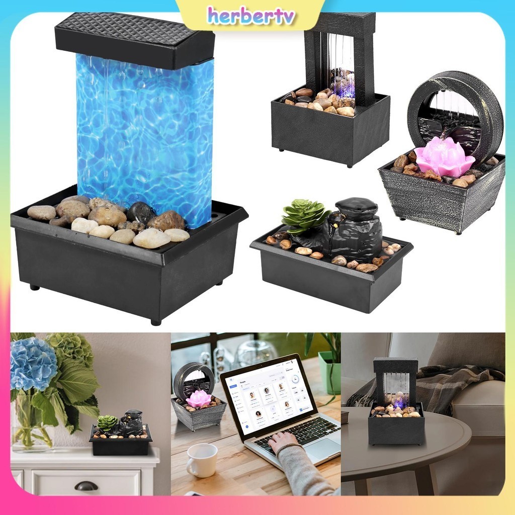 น้ําพุตั้งโต๊ะ ขนาดเล็ก พร้อมไฟ ใช้แบตเตอรี่ USB สําหรับตกแต่งบ้าน ออฟฟิศ SHOPSBC4705